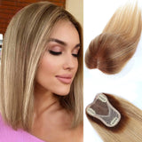 Afrodiva Hair Toppers for Women Real Human Hair 360° Cover Hair Topper No Bangs Upgrade Lace Base Human Hair Toppers for Women Brown with Blonde Highlight Clip in Human Hair Pieces for Thinning Hair