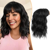 MARJORIE Hair Toppers for Women 14inch Black Brown Wavy Hair Toppers for Women with Thinning Hair Synthetic Wiglets Hair Topper with Bangs Clip in Hair Pieces For Women