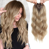 MORICHY Hair Toppers for Women with Thinning Hair 20inch Long Wavy Hair Toppers with 6.5"x6.5" Large Base Synthetic Hair Topper with Bangs Clip in Hair Topper Wiglets Ombre Dark Blonde